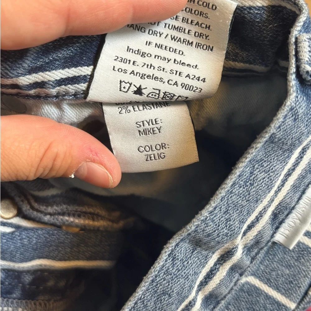 Boyish By Her The Mikey High Rise Wide Leg Frayed Distress Pin Striped Size 28 - Picture 7 of 7